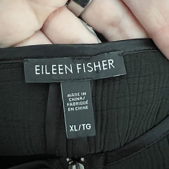 Eileen Fisher Women's Bomber Jacket Size XL Lagenlook Black Textured Silk Blend - Picture 2 of 9